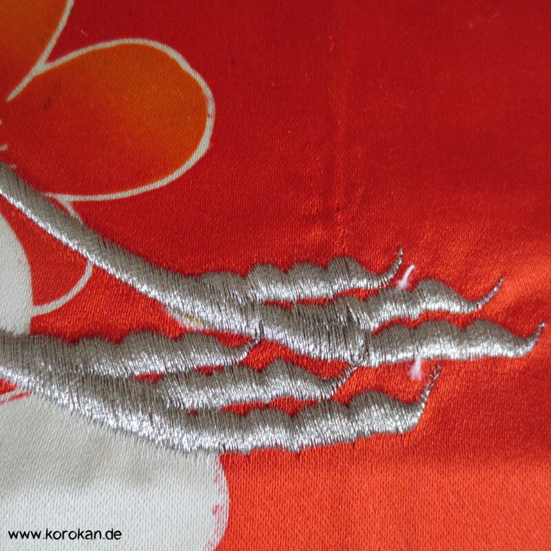 Kranich Panel Kimono Seiden Stickerei Stoffrest