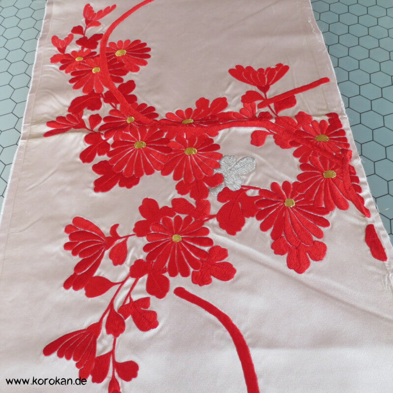 Fächer Chrysanthemen üppige Kimono Seiden Stickerei Panel