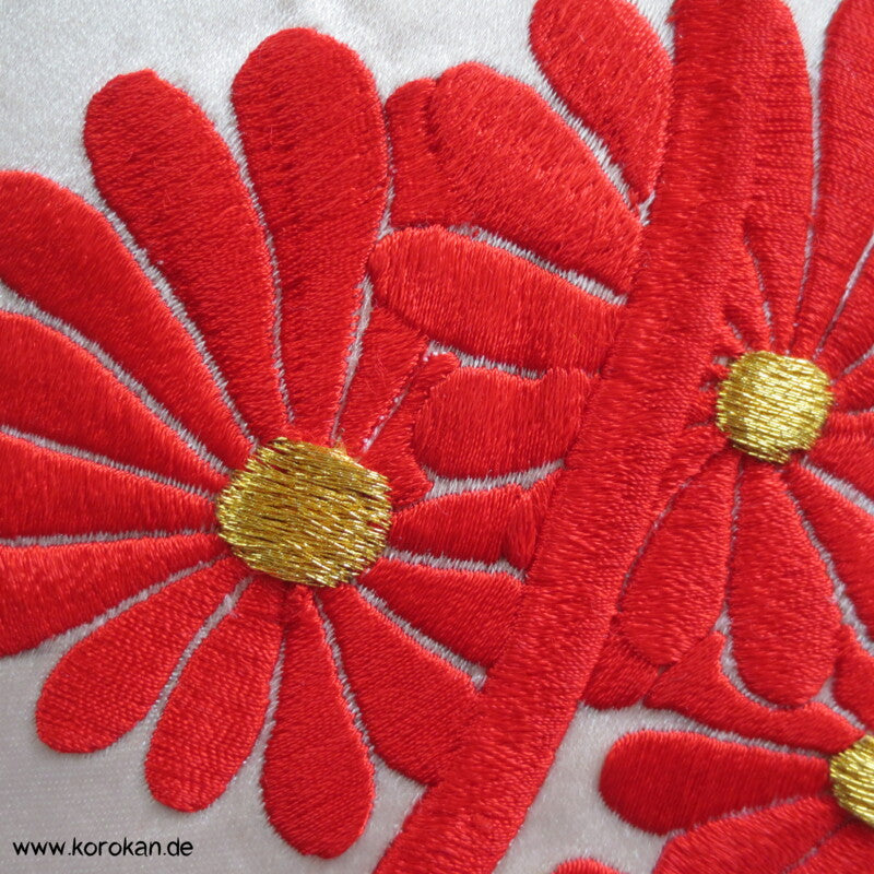 Fächer Chrysanthemen üppige Kimono Seiden Stickerei Panel