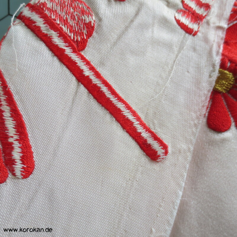 Fächer Chrysanthemen üppige Kimono Seiden Stickerei Panel