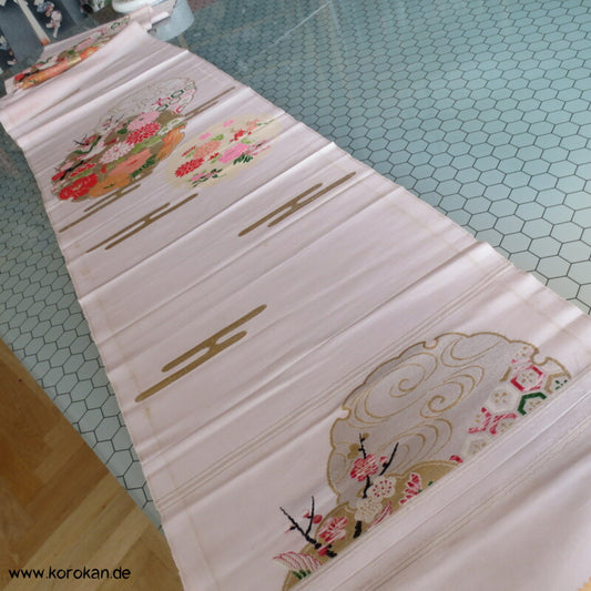 Blumenrondelle Araihari Kimono Seiden Obi Brokat