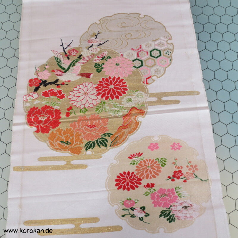 Blumenrondelle Araihari Kimono Seiden Obi Brokat