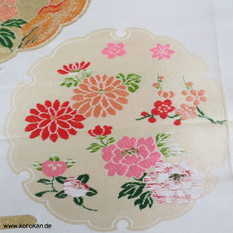 Blumenrondelle Araihari Kimono Seiden Obi Brokat
