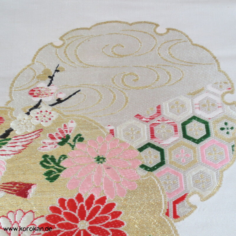 Blumenrondelle Araihari Kimono Seiden Obi Brokat