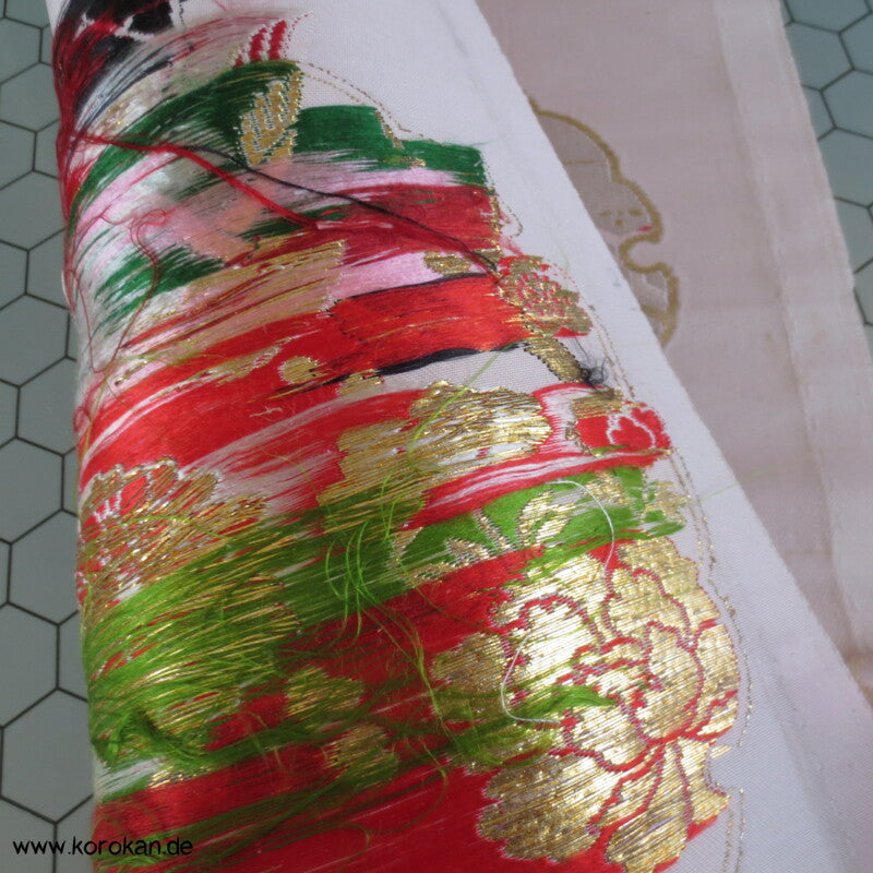 Blumenrondelle Araihari Kimono Seiden Obi Brokat