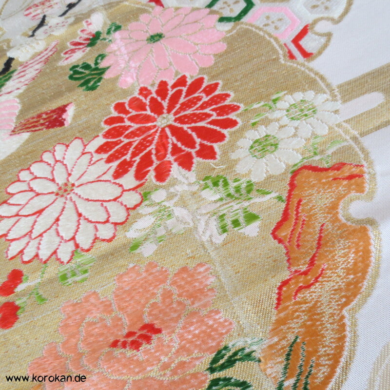 Blumenrondelle Araihari Kimono Seiden Obi Brokat