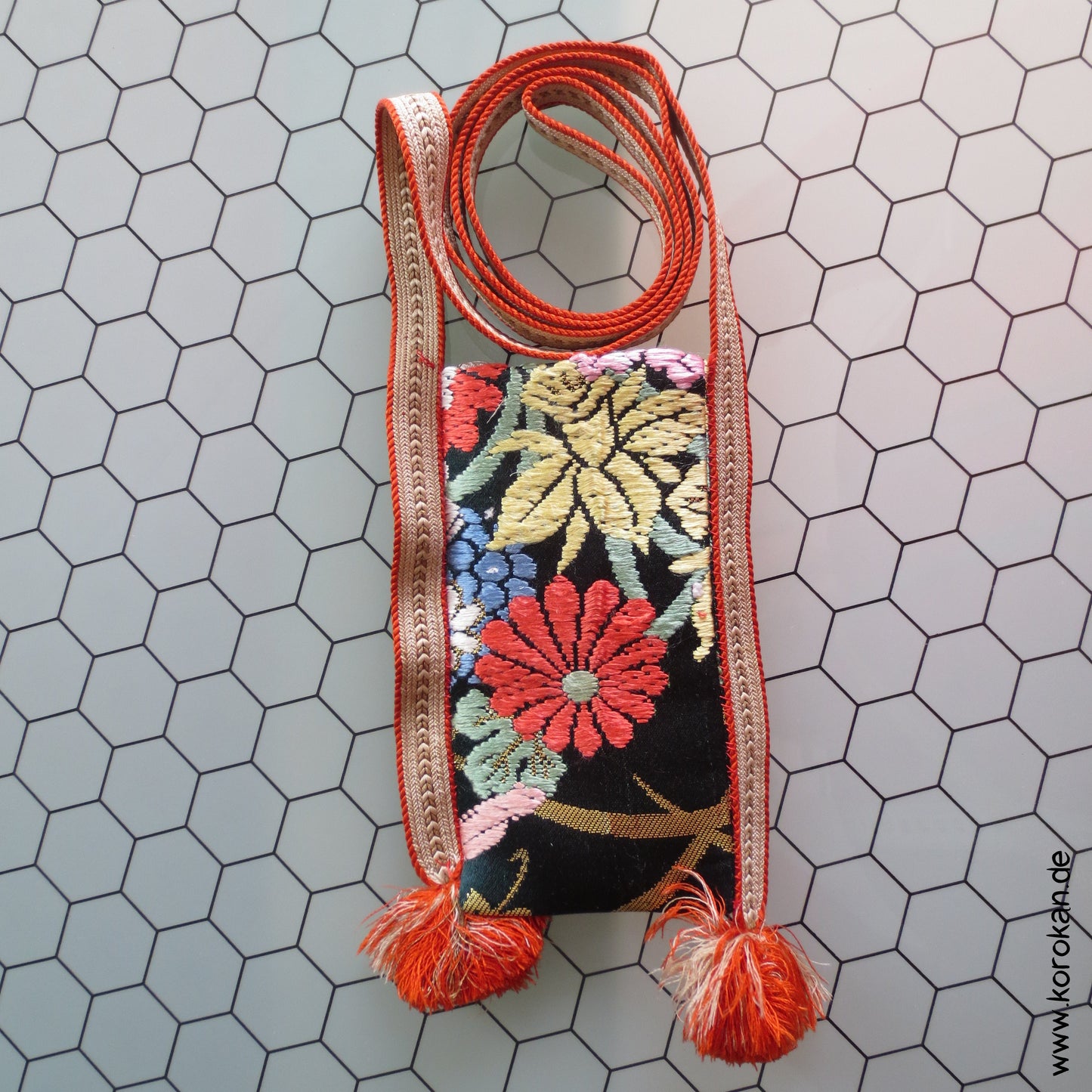 Lesebrillen Umhängetäschchen - Obijime mit Uchikake Seidenbrokat