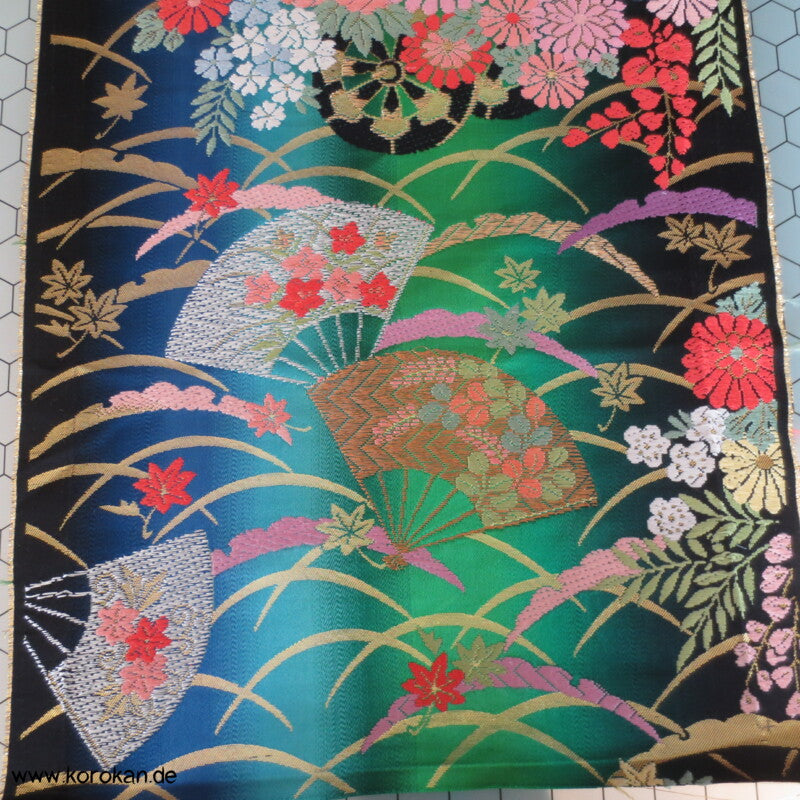 Fächer bunt Bokashi Brokat Uchikake Kimono Mantel Stoffrest