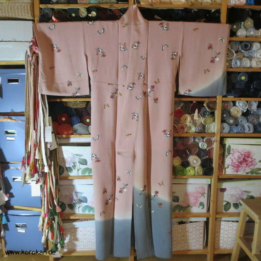 Schmetterlinge, Kamelien Homongi Hitoe Kimono dicker Seiden Chirimen Crepe