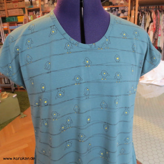 kleine Vögel auf petrol Baumwolljersey T Shirt Top