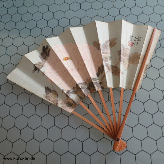 Päonien Fächer Papier auf Bambus