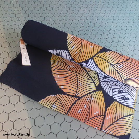 Blätter auf dunkelblau Yukata Kimono Stoff