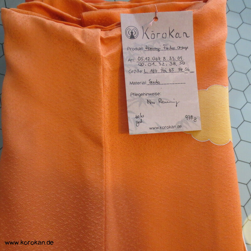 Fächer auf orange Seidendamast Homongi Kimono