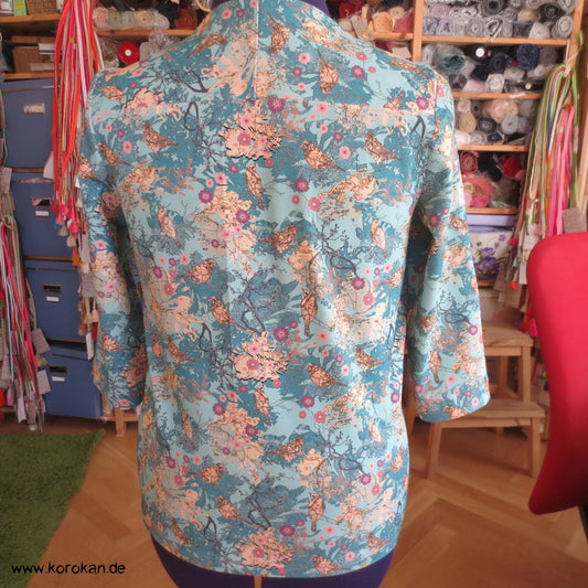 Seide Panel + Baumwoll Jersey3/4 Arm Shirt, Kombi aus Muster Kimono