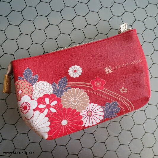japanische Crystal Jenny Kulturbeutel - rot mit japanische Blüten