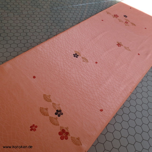 goldbeige Fächer auf lachs Kimono Seiden Rinzu Gräser Damast