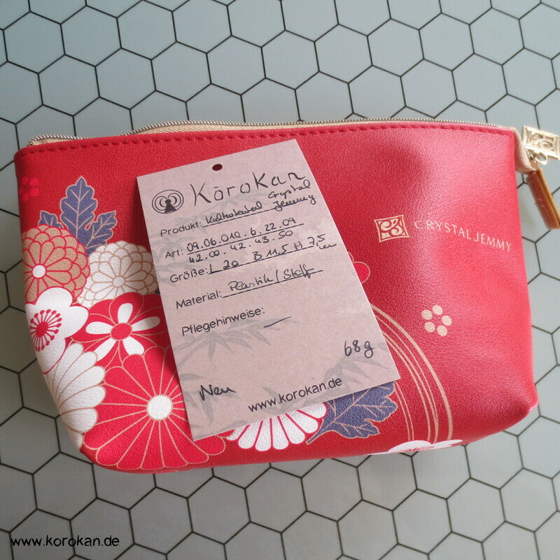 japanische Crystal Jenny Kulturbeutel - rot mit japanische Blüten