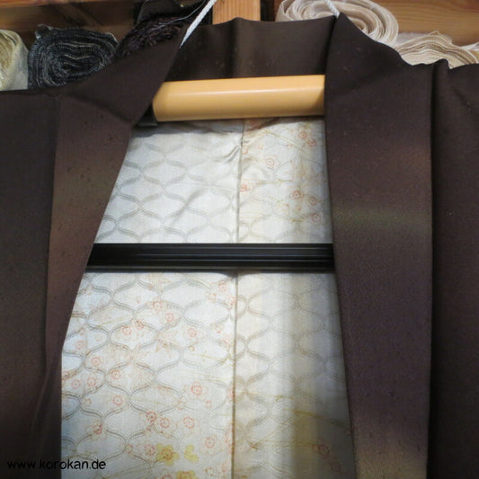 Bokashi Farbverlauf braun-oliv Seidendamast Haori Kimono Jacke