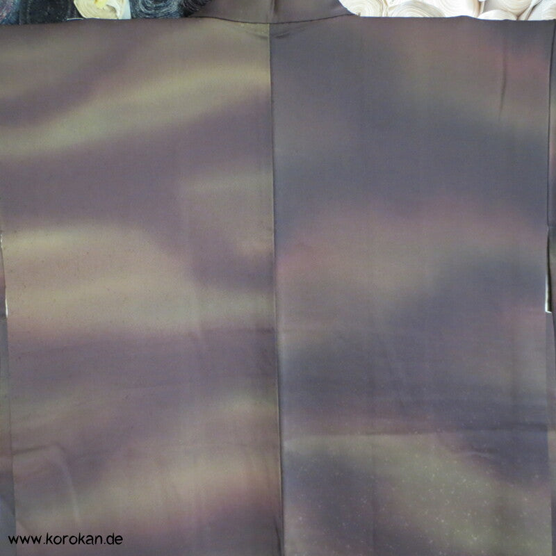 Bokashi Farbverlauf braun-oliv Seidendamast Haori Kimono Jacke