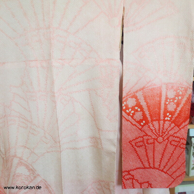 allover Fächermuster mit Farbverlauf Full Shibori Seidendamast Furisode Kimono