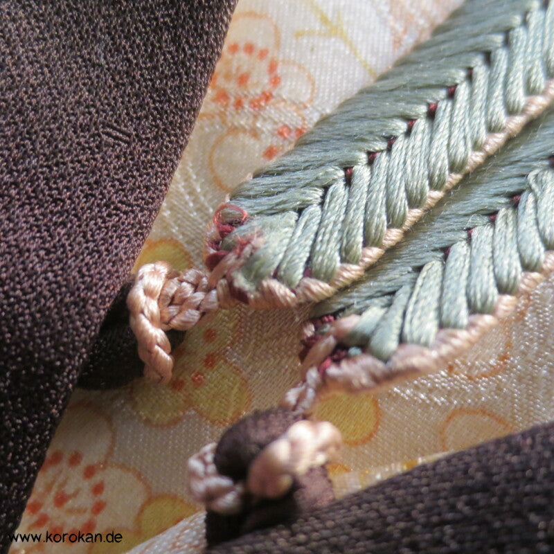 Bokashi Farbverlauf braun-oliv Seidendamast Haori Kimono Jacke