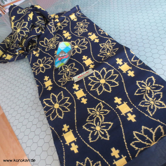 gelbes Tatewaku auf blau Yukata Kimono Baumwoll Stoff