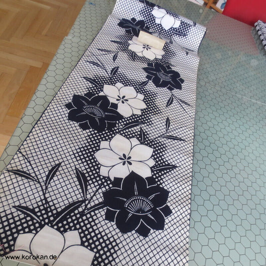 Blumen auf Grid Yukata Kimono Baumwoll Stoff