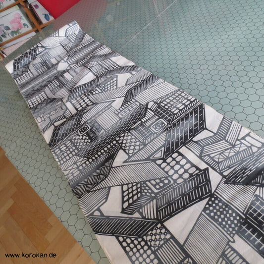 Häuser Dächer Yukata Kimono Baumwollstoff