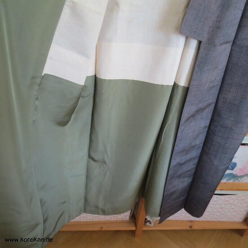 Tsumugi Seiden Kasuri Feinstreifen Bokashi Farbverlauf Kimono
