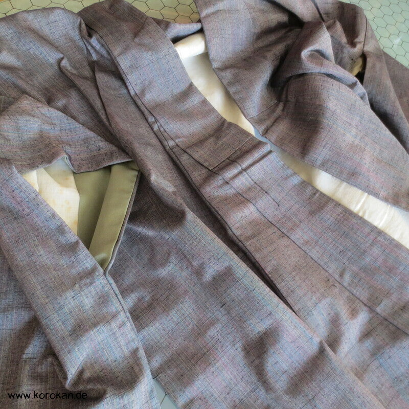 Tsumugi Seiden Kasuri Feinstreifen Bokashi Farbverlauf Kimono