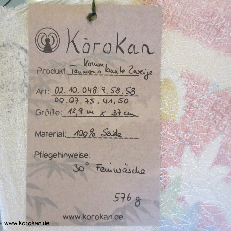 bunte Zweige Ahornblätter Kimono Seiden Rinzu Damast
