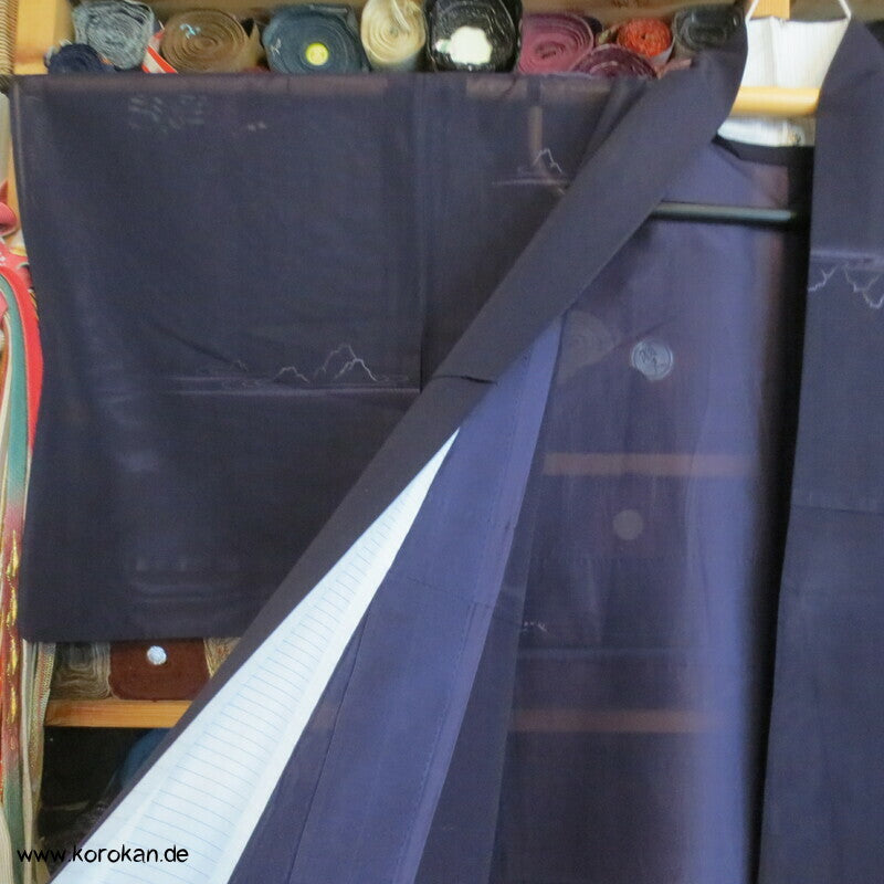 Felsengarten auf dunkellila Hitoe Kimono Seiden Sha Jacquard
