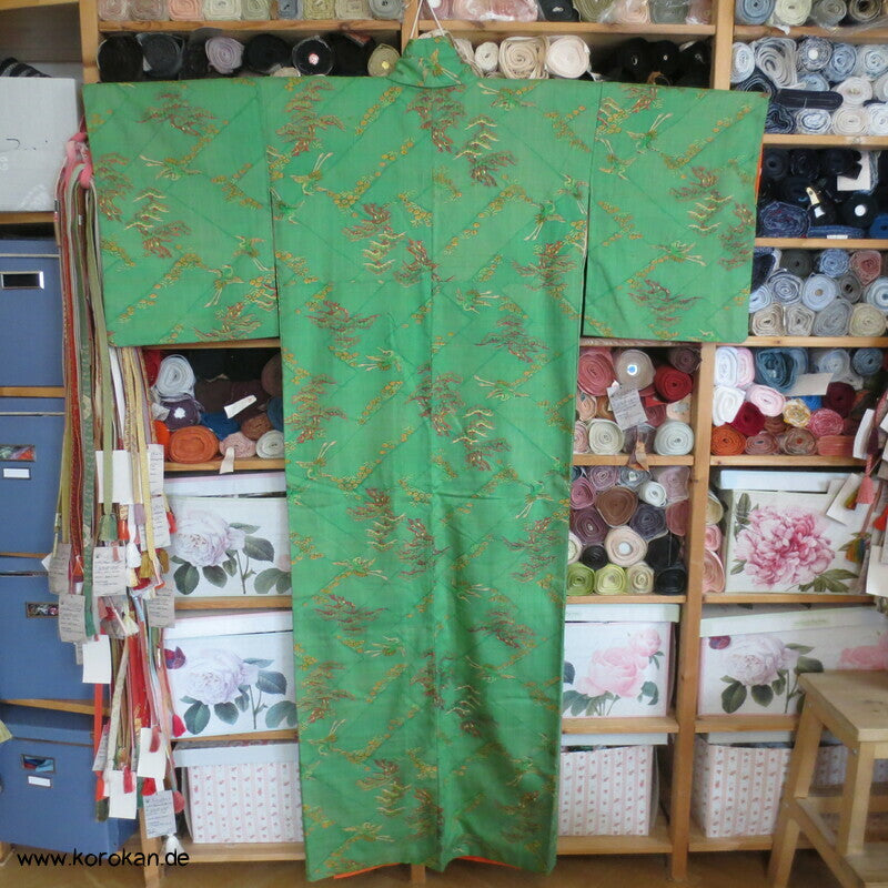 Kranich und Pinien Druck Tsumugi Seiden Kimono