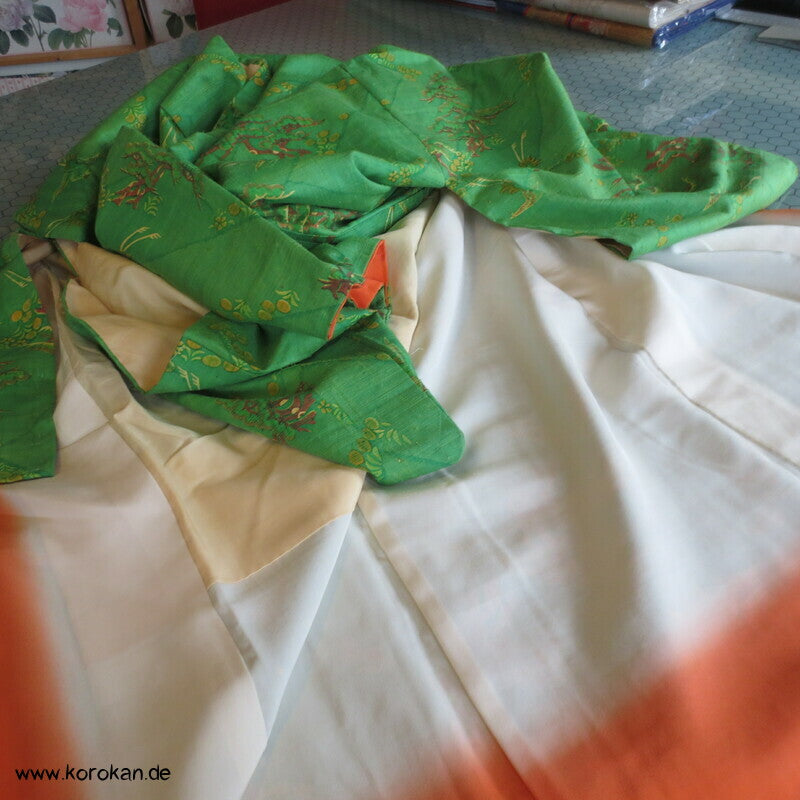 Kranich und Pinien Druck Tsumugi Seiden Kimono