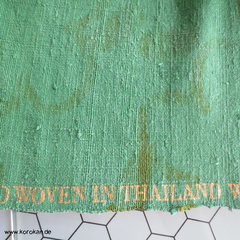 Thai Silk Bourette Seiden Stoff Pril Blumen in grün