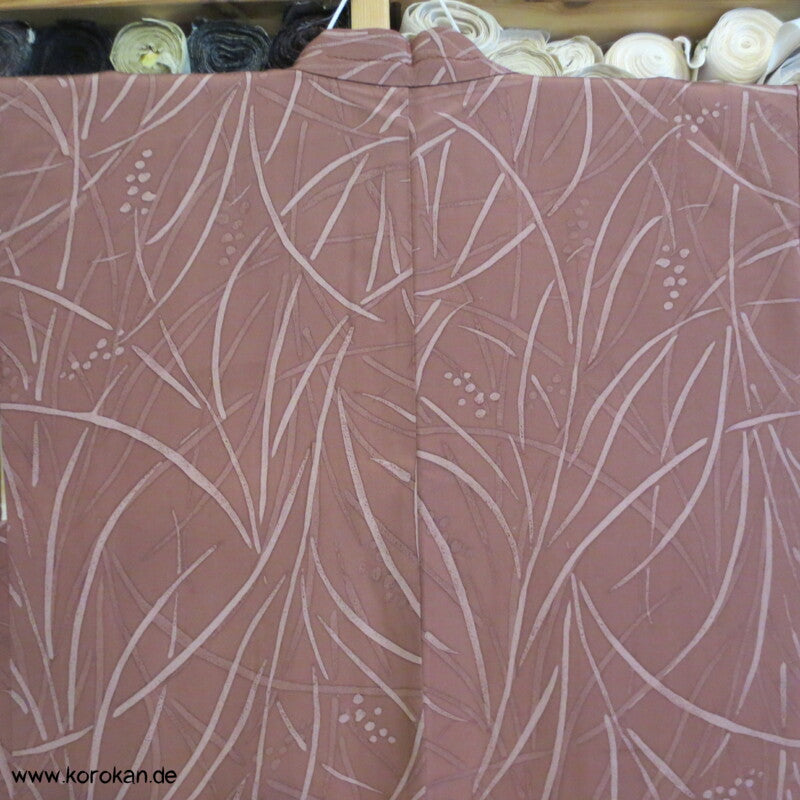 Gräserdruck Haori Kimono Jacke, braunrosa - mauve Seidencrepe