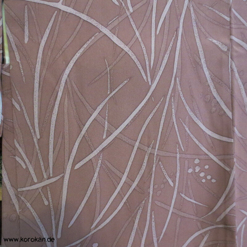 Gräserdruck Haori Kimono Jacke, braunrosa - mauve Seidencrepe