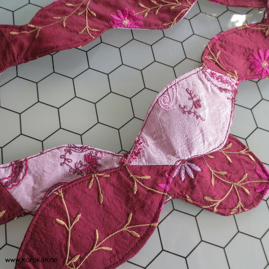 Gürtel Seiden Stoffblattband mit Stickerei und Druckknopf