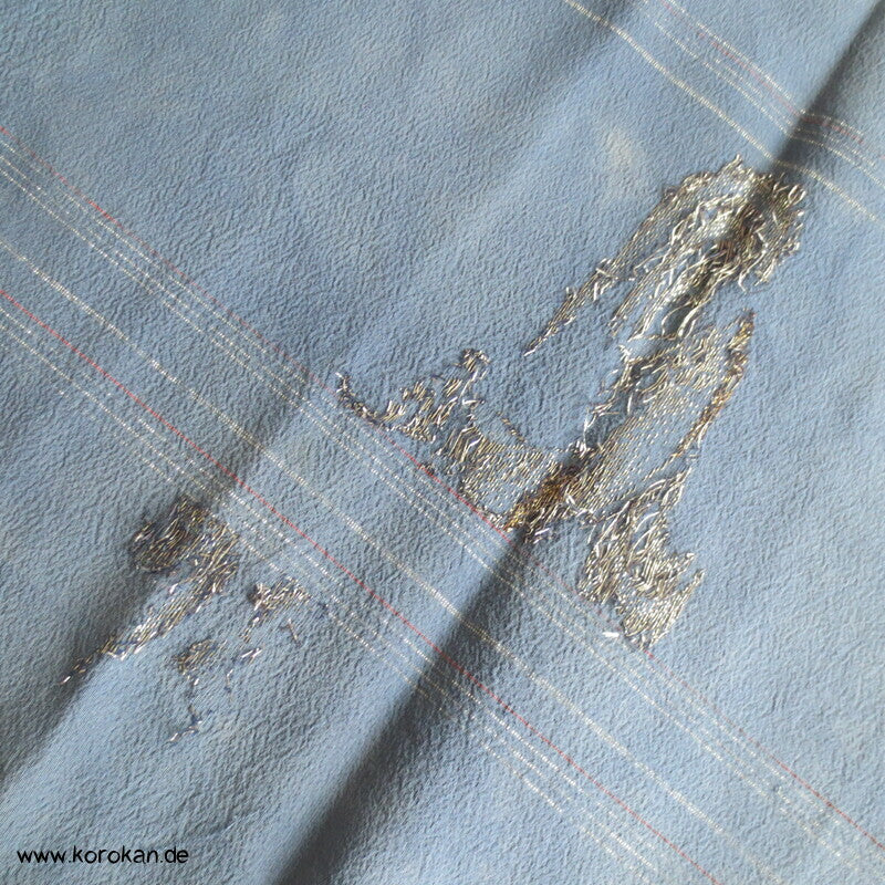 silberne Koi in blauem Wasser Araihari Kimono Seidenjacquard Decoupé Georgette