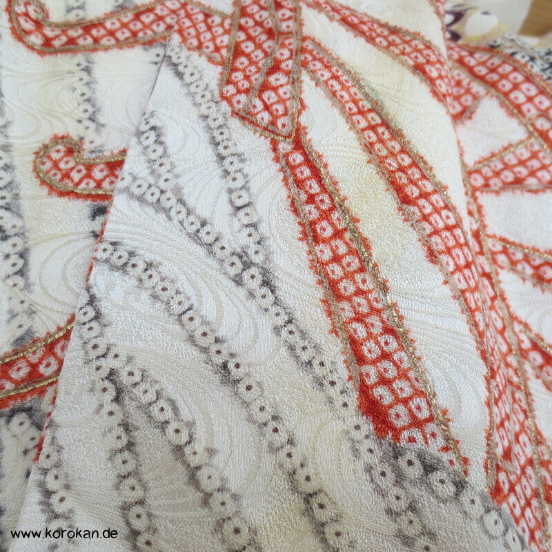 Genji Guruma Wasserräder antiker Furisode Seidendamast Kimono