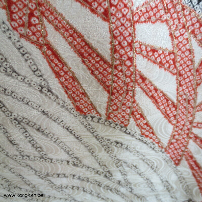 Genji Guruma Wasserräder antiker Furisode Seidendamast Kimono