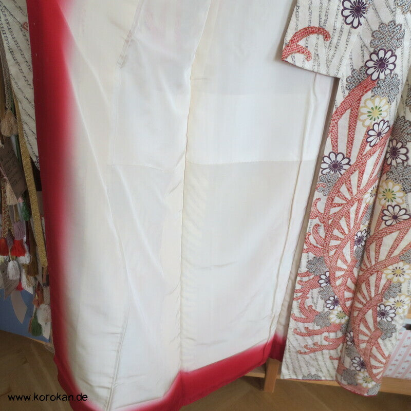 Genji Guruma Wasserräder antiker Furisode Seidendamast Kimono