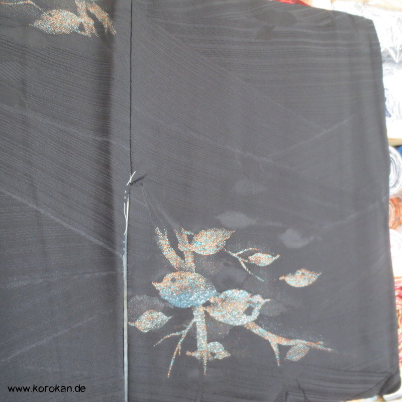 gewebtes glitzerndes Blütenmuster Omeshi Urushi Komon Kimono