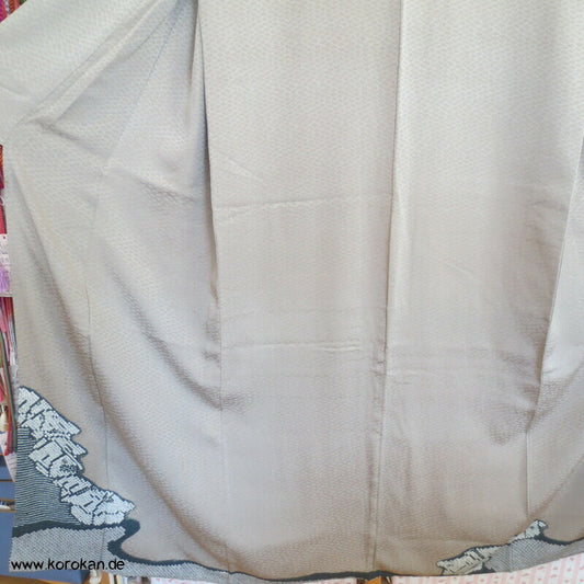 schmaler Shibori Rand, Uferhäuser Seidendamast Iro Tomesode Kimono