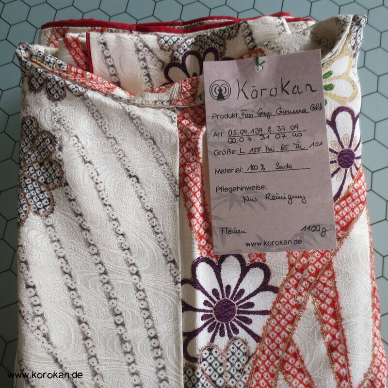 Genji Guruma Wasserräder antiker Furisode Seidendamast Kimono