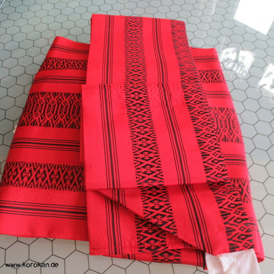 Tzukure zweiteiliger Obi, Hakata schwarz auf rot