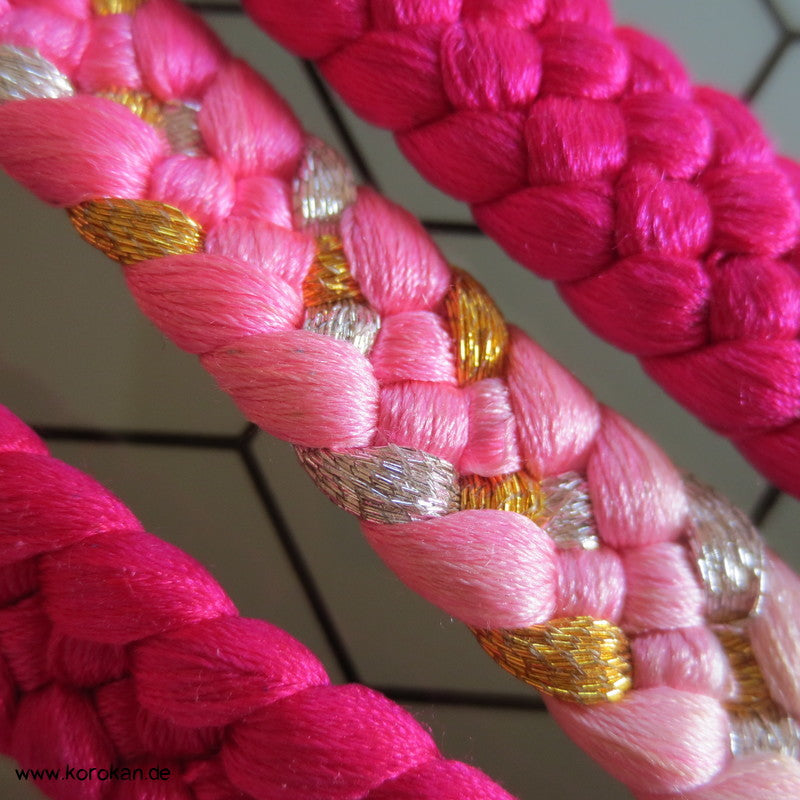 pink - verlaufend nach sakura Obijime, geflochten, gold, silber