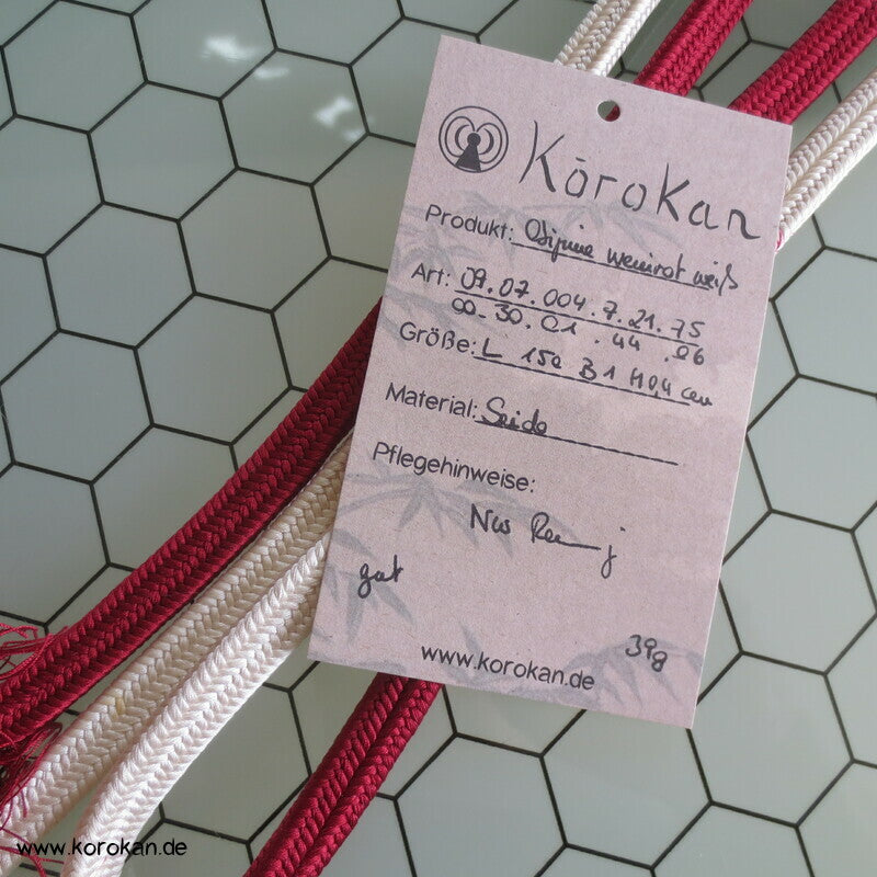 dunkelrot mit weißen Abschnitten Obijime, Seide