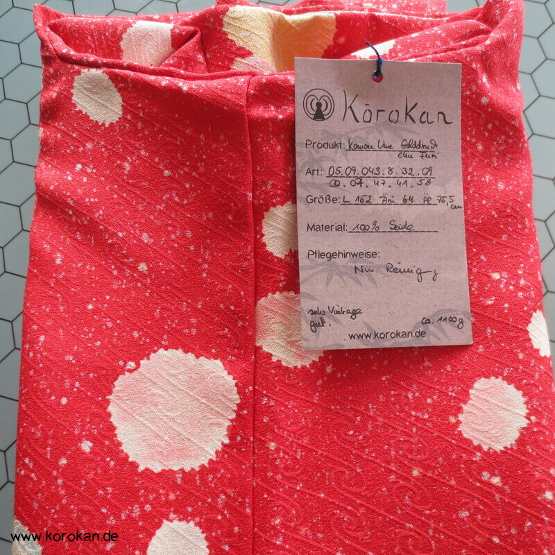 Pflaumenblüten Golddruck Seidendamast Chu Furisode / Komon Kimono