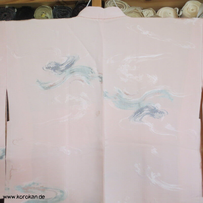 pastellfarben glänzende Urushi Wellen Seidenbrokat Haori Kimono Jacke